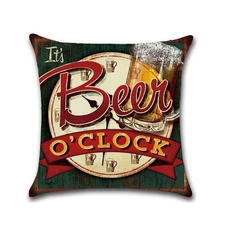 Beer O'Clock Pillow Case 17 x 17 Cotton Linen Design Décor USA SHIPPER