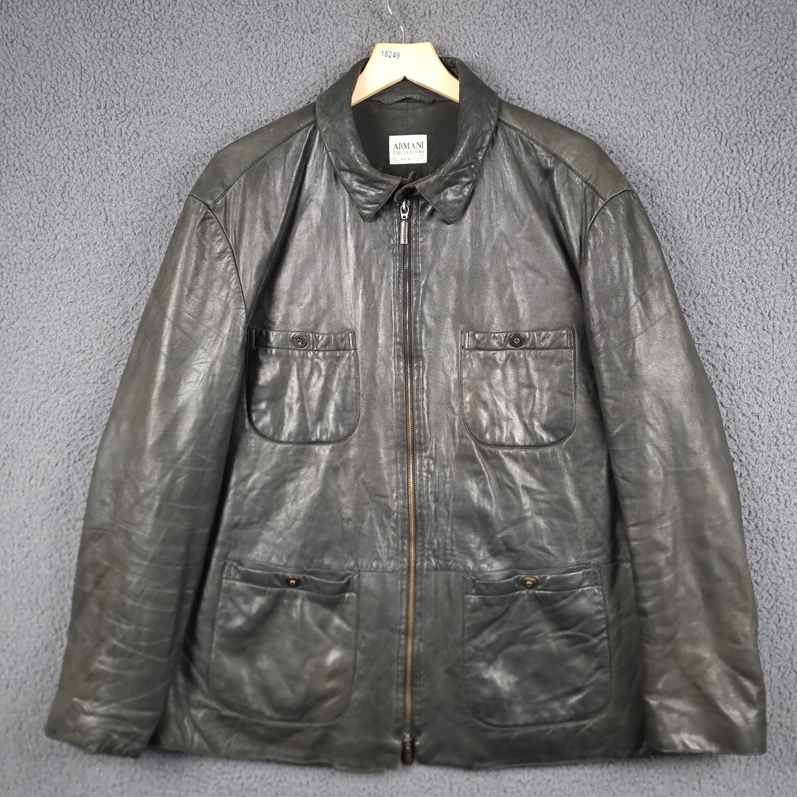 Vintage ARMANI COLLEZIONI Leather Jacket Mens XL 44 Grey Nappa Lambskin Italy