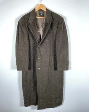 Hart Schaffner Marx Wool Alpaca Overcoat Men's 52 Long Olive Green Herringbone