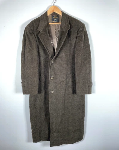 Hart Schaffner Marx Wool Alpaca Overcoat Men's 52 Long Olive Green Herringbone