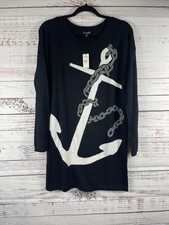 Express Sweater Dress Womens Medium Black Graphic Anchor Nautical Long Sleeve