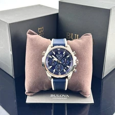 Bulova Men's Marine Star 43MM Blue Dial Chronograph Silicone Quartz Watch 96B287