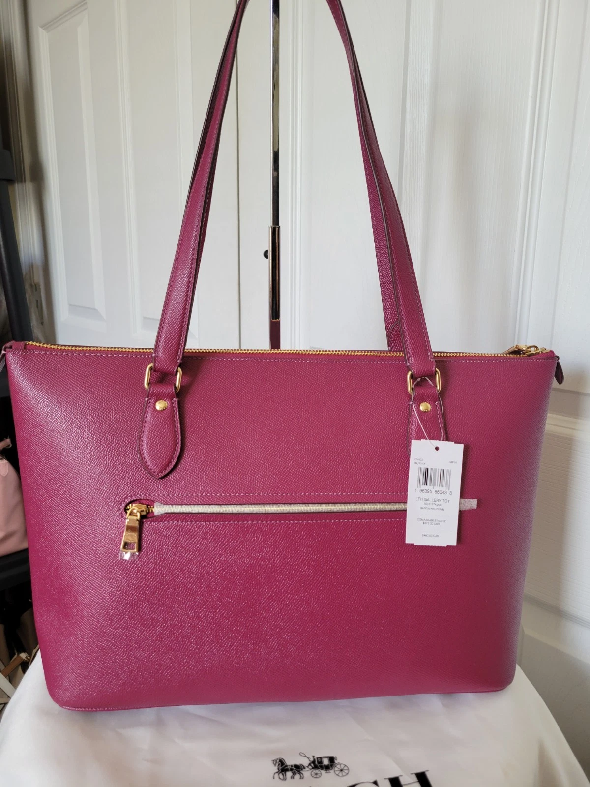 Borsa a tracolla grande Coach Crossgrain in pelle rosa oro viola nuova con etichette