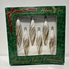 Holiday Time Gold/Clear/Glitter 4” Teardrop Glass Christmas Ornaments Set Of 6