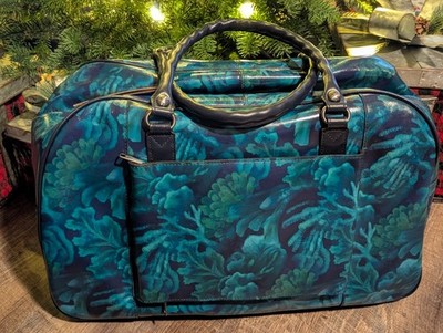 Patricia Nash Gonnesa Overnighter Weekender Leather Travel Duffel Deep Blue Sea