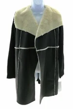 Fever Womens Black and Ivory Faux Leather Sweater Cardigan Size Small