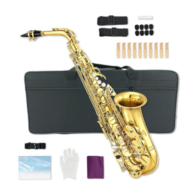 Alto Saxophone Eb E Flat Sax Beginner Kit with Case Straps Mouthpiece Golden