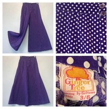 Ginger Tree Bell Bottom Pants Vintage 1970s Girls Purple Polka Dot 24x27 3/6 S1