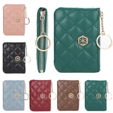 Women Leather Coin Purse Change Pouch Wallet Zipper Card Holder with Key Chain