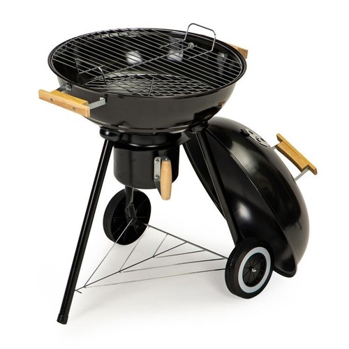 Holzkohlegrill aus Metall BBQ Smoker mit Deckel Thermometer Räder Grillwagen - Bild 3 von 9