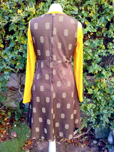 VINTAGE 1960s 70s CRIMPLENE PINAFORE MOD DRESS BIG BUTTONS POCKETS SCOOTER GOGO - Picture 10 of 11