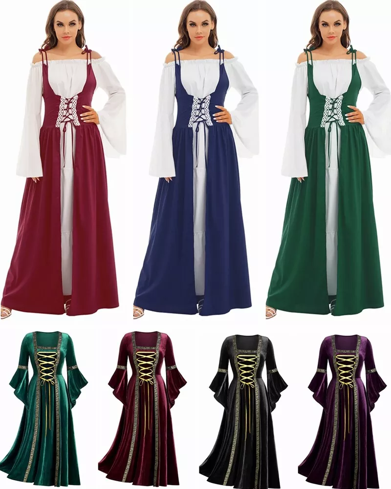 Medieval Renaissance Dress Women Vintage Halloween Costume Party Long  Dresses