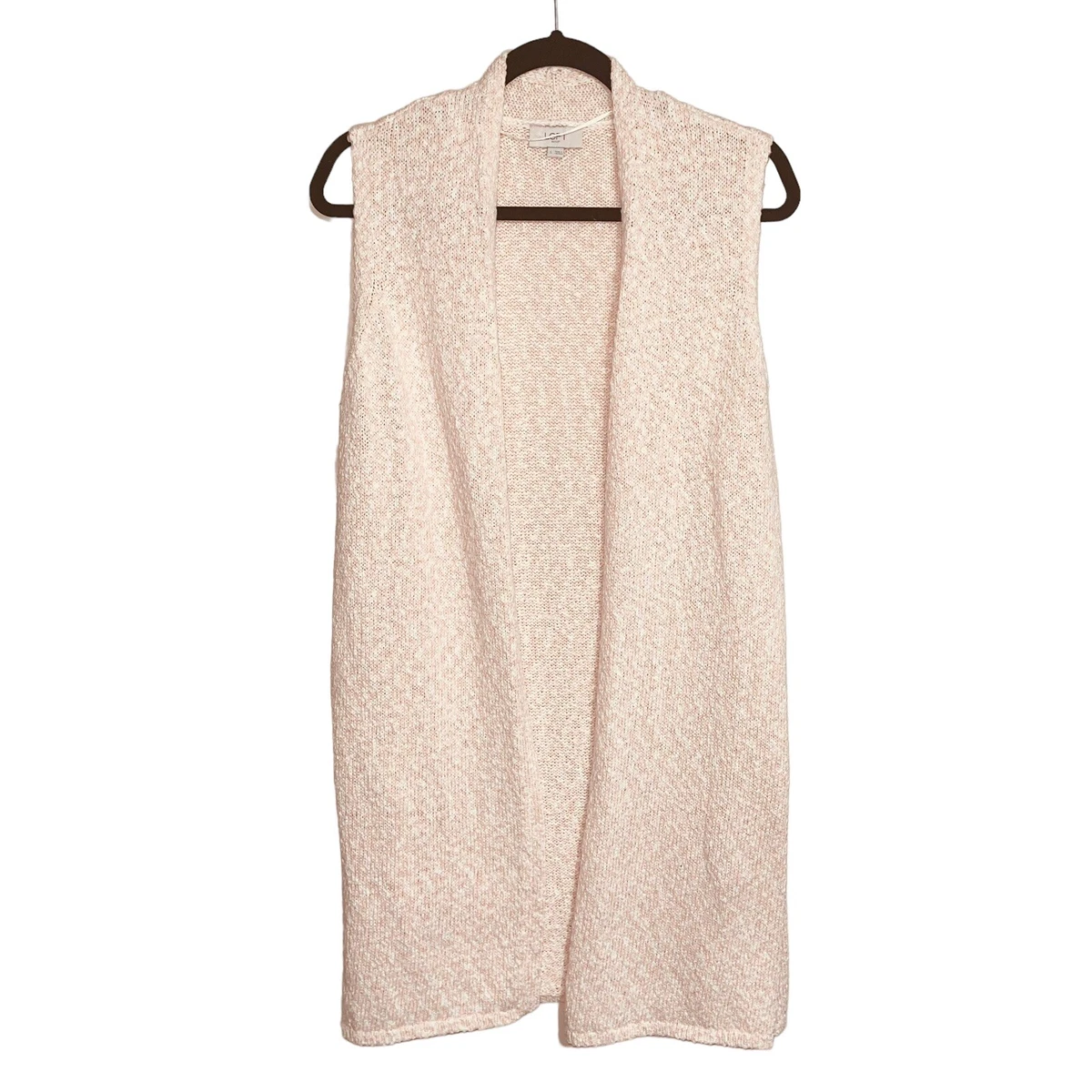 LOFT Sleeveless Cardigan Top Marked Knit Vest L Coral Peach White Open Front
