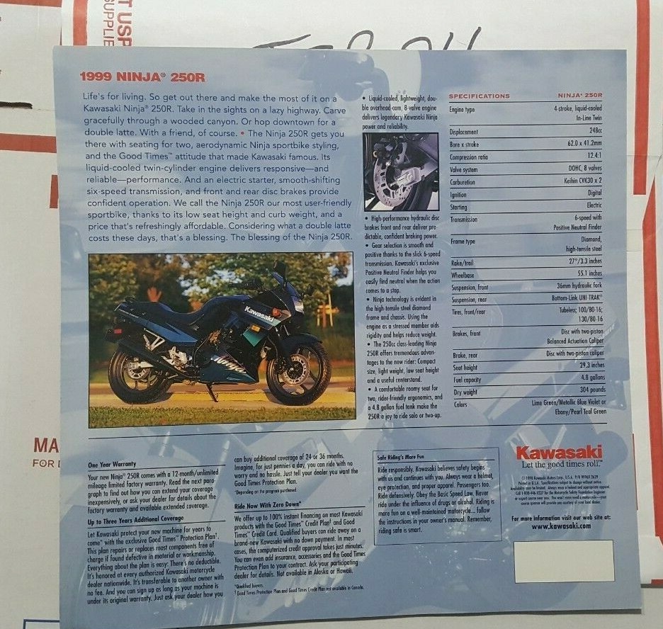 NOS Kawasaki 1999 Nina 250R Original Dealer Brochure 99969-2629