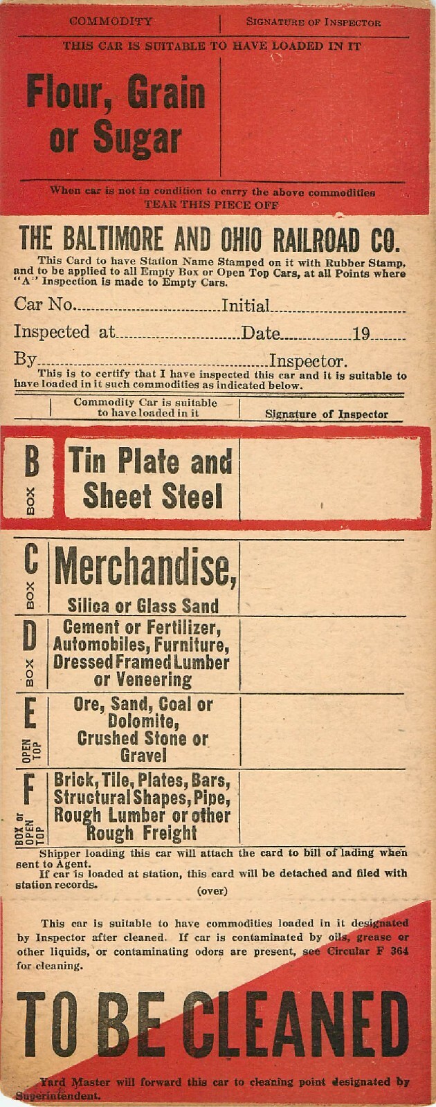 Vintage B & O Railroad Car Inspection Ticket Baltimore & Ohio R.R