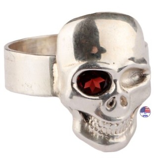 Men Ring 925 sterling silver Skull Viking Red eye Goth Band Gothic Horror Men's