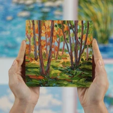 Original Small Oil Painting Autumn Forest Art 6x6 Nature Wall Art Fall Landscape
