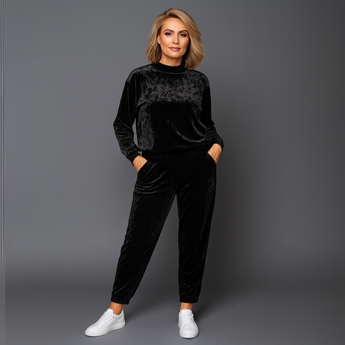 ROCKTHOSECURVES WOMENS VELVET STRETCH TRACKSUIT LOUNGE WEAR COMFY PLUS SIZE - Picture 11 of 49