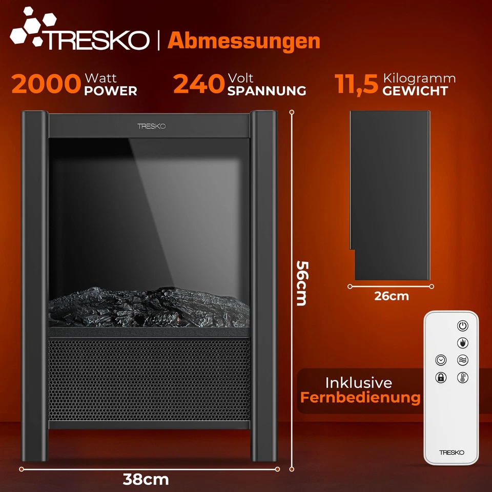 TRESKO® Elektrokamin mit Heizung Elektrischer Kamin LED Standkamin Heizlüfter - Bild 3 von 4