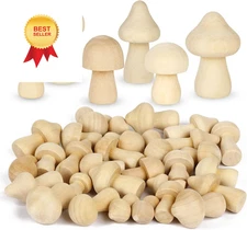30 Pieces Unfinished Wooden Mushroom, 6 Sizes of Natural 30PCS Wood Mushroom 