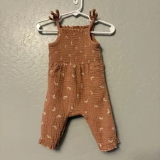 Grayson mini caramel brown rainbow print sleeveless muslin romper 3-6 months