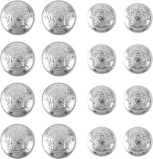 16 PCS Metal Blazer Button Set - 2 Sizes Silver Buttons, Replacement Jeans/Blaze