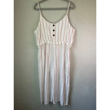 Striped Button Front Sleeveless Jumpsuit White Red Casual Summer Romper
