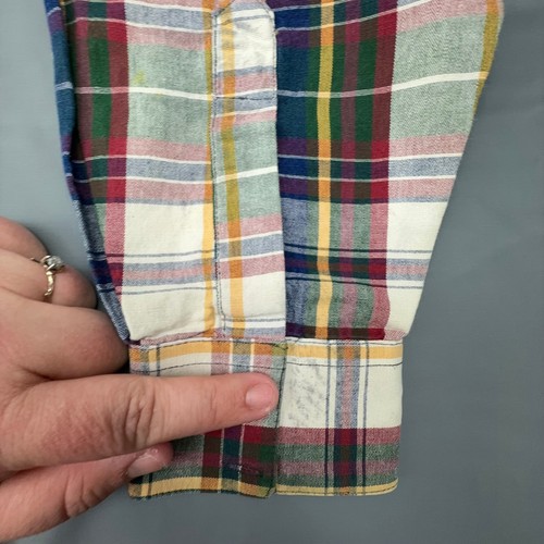 Vintage Texas Cotton Shirt Men Large Colorblock Plaid USA Made Flawed Western - Picture 4 of 9