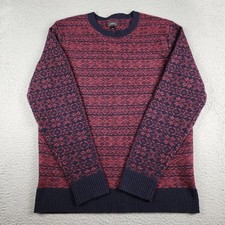 J Crew Sweater Mens LT Red Geometric 100 Lambs Wool Long Sleeve