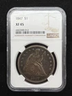 1847 Seated Liberty Silver Dollar One Dollar $1 NGC XF 45 MINTAGE ONLY 140,750