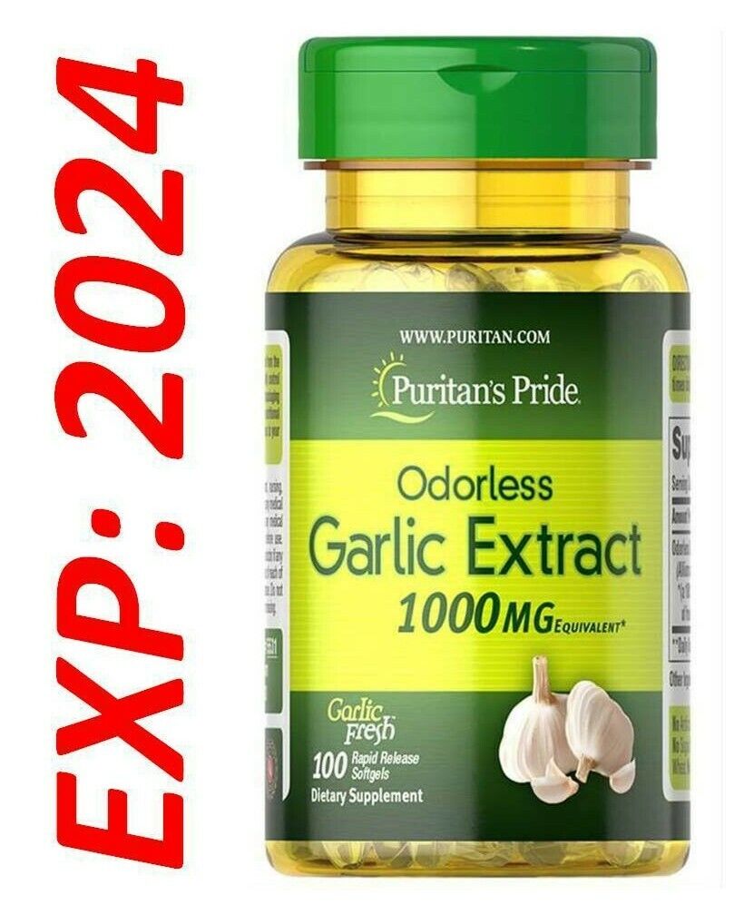 Garlic Extract Odorless 1000mg Cholesterol Health 100 Antioxidant Pills Made USA