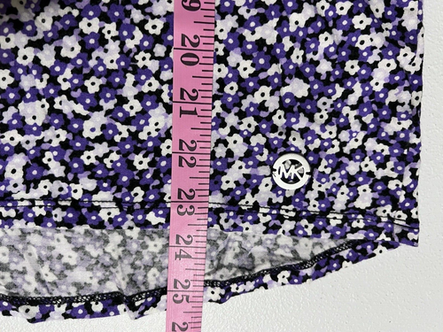 Michael Kors Women's Short Sleeve Black Purple Ditsy Floral Shirt Top Sz L - Picture 9 of 10