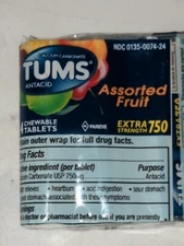 TUMS Extra Strength Assorted Fruit Antacid Chewable Tablets 3 Rolls of 8 ct