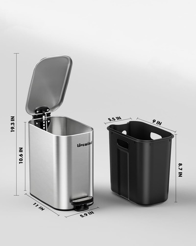 Bathroom Trash Can with Lid 1.6 Gallon/ 6 Liter Stainless Steel Garbage Can w... - Picture 7 of 7