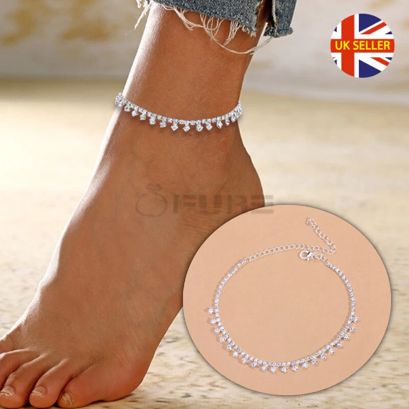 New Adjustable Ankle Tennis Bracelet Sterling Silver Anklet Foot