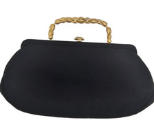 Vintage MCM Classic 50's Black Beau Sac Usa Gold Handle Purse Clutch Bag