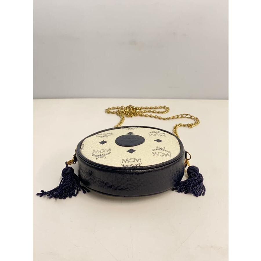 MCM Visetos Round Chain Shoulder Bag Leather White x Black