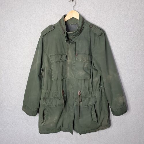Levi's Field Jacket Womens Size 1X Military Green Safari Pockets Full Zip & Snap