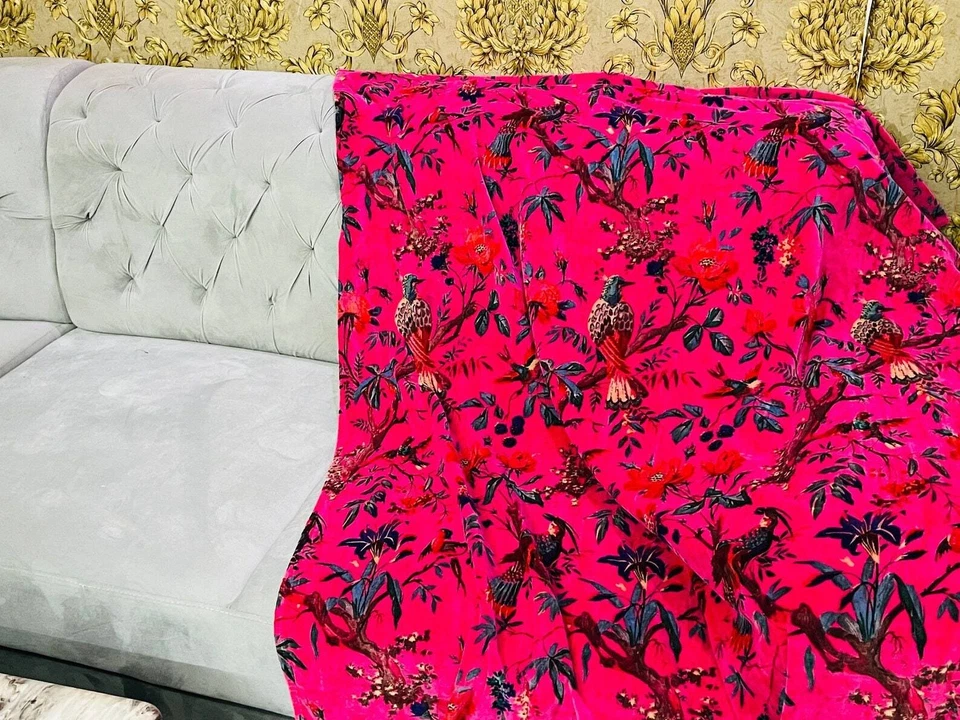 2 pcs Set Boho Vintage Style Cotton Velvet Pink Bird Print luxury Curtain - Image 4 of 4