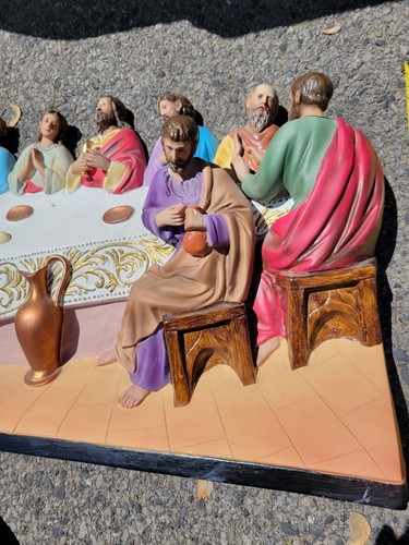 Vintage 3-D LARGE Jesus The Last Supper Statue Wall Plaque / Standing Figurine - Picture 9 of 23