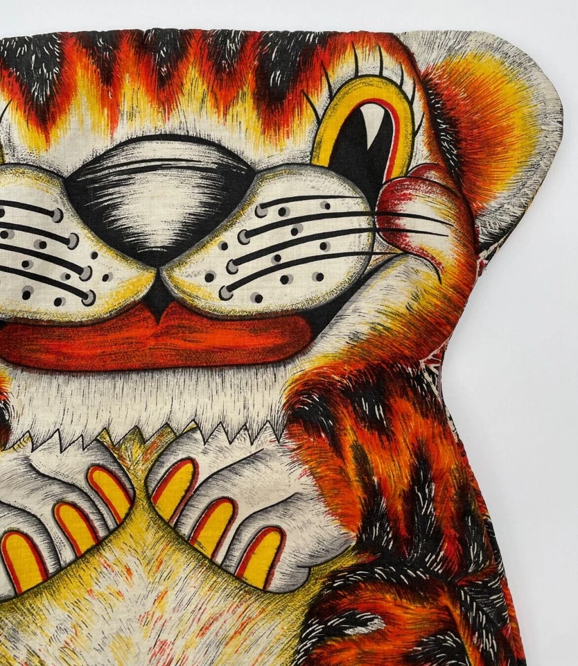 Vintage Multicolor Tiger Cut N Sew Panel Finished Unstuffed Pillow 1960s - Image 2 of 4