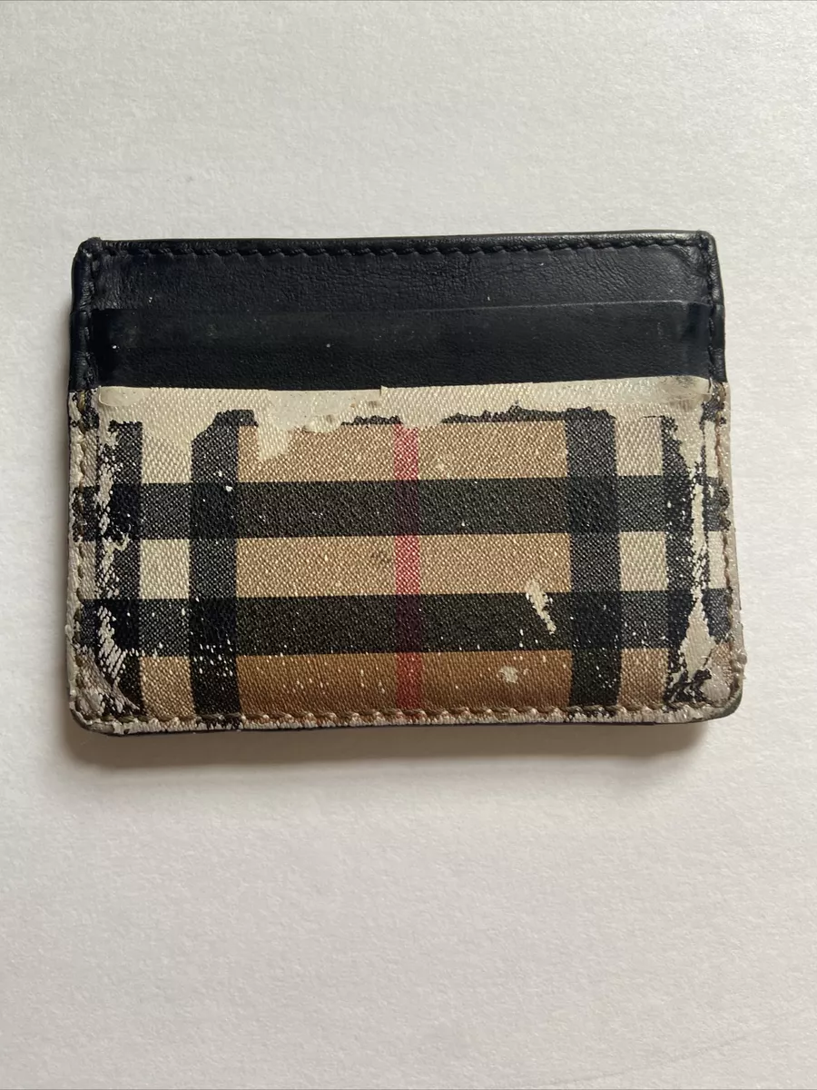 Burberry Black Leather and Check Canvas Izzy Card Holder Burberry