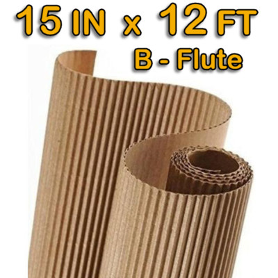 15 IN x 12 FT Single Face B-flute Corrugated Cardboard Roll for Crafts and Wrap