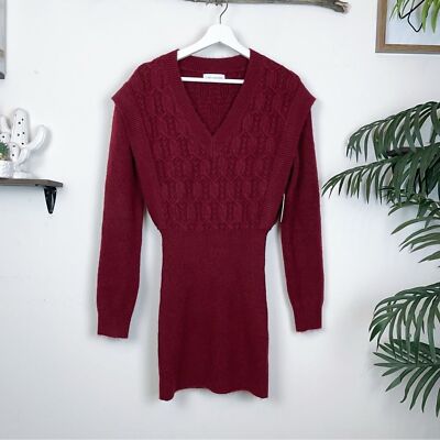 Lost and Wander Burgundy Wine Mini Knit Sweater Dress NWT Women Dress Size S&M