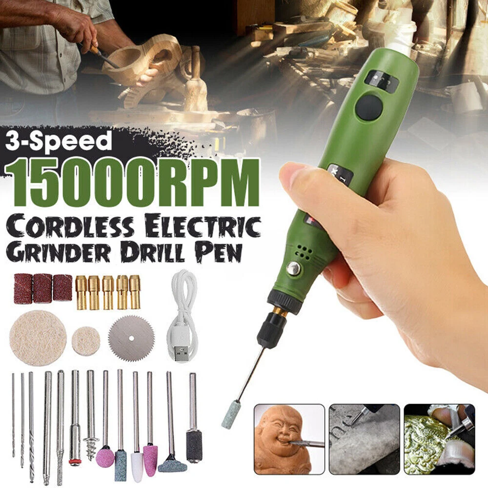 28PCS Mini USB Electric Grinder Drill Engraving Pen Grinding Rotary Tool  Kit Set