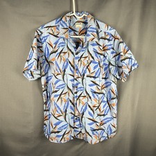 Hurley Mens Large Hawaiian Button Up Shirt Blue Orange Tropical Floral Print