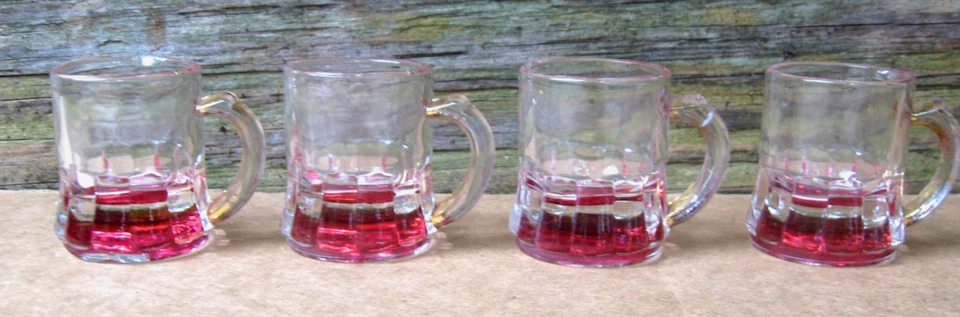 Set of 4 Vintage Federal Glass Ruby Flashed Miniature Mugs - Image 4 of 4