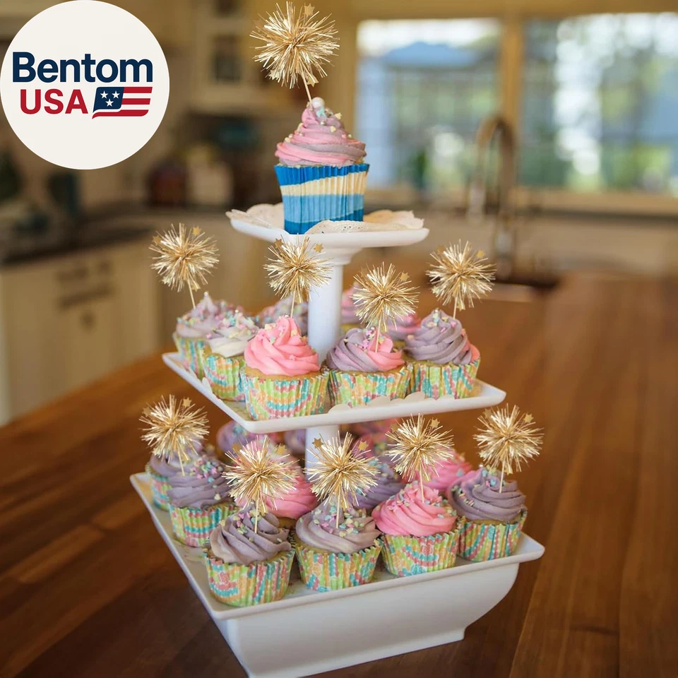 30 peças enfeites de cupcake fogos de artifício fogos de artifício enfeites de bolo de feliz aniversário enfeites brilhantes F - Imagem 4 de 4