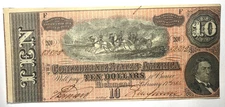 1864 $10 CSA CONFEDERATE STATES OF AMERICA CURRENCY NOTE RICHMOND 82802