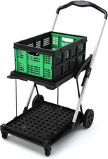 2 Tier Folding Shopping Carts, 198 LB Capacity Collapsible Portable Grocery Cart